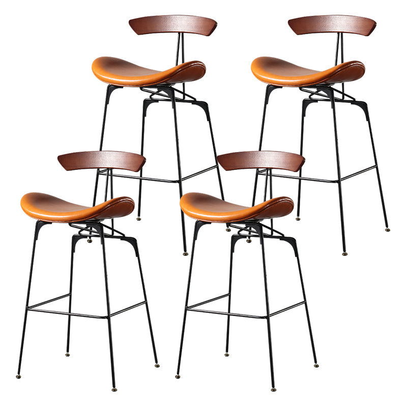 Modern Armless Backrest Counter Stool Iron Milk Tea Shop Bar Stool with Cushion and Pedal Brown-Black 4 Piece Set Clearhalo 'Bar Furniture' 'Bar Stools' 'bar_stools' 'furn' 'furn_bar_stools' 'furniture_bar_stools' 'Kitchen & Dining Furniture' 'kitchen&dining_furn' 'kitchen' 'kitchen_furn' Furniture' 4259281