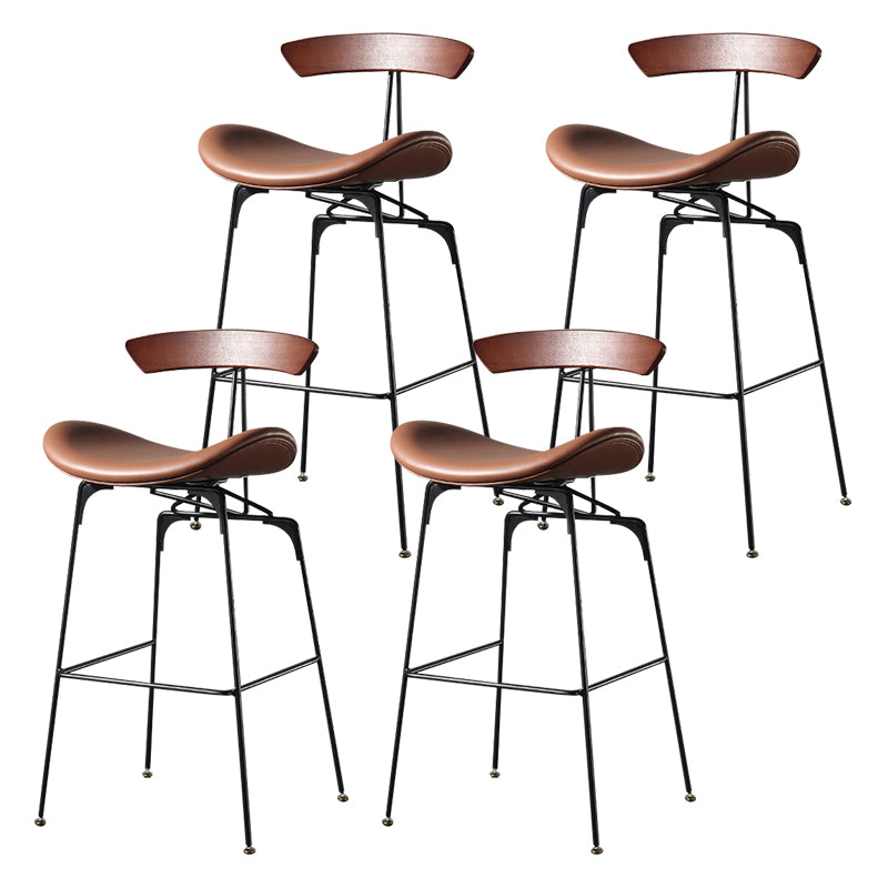 Modern Armless Backrest Counter Stool Iron Milk Tea Shop Bar Stool with Cushion and Pedal Red Brown 4 Piece Set Clearhalo 'Bar Furniture' 'Bar Stools' 'bar_stools' 'furn' 'furn_bar_stools' 'furniture_bar_stools' 'Kitchen & Dining Furniture' 'kitchen&dining_furn' 'kitchen' 'kitchen_furn' Furniture' 4259282
