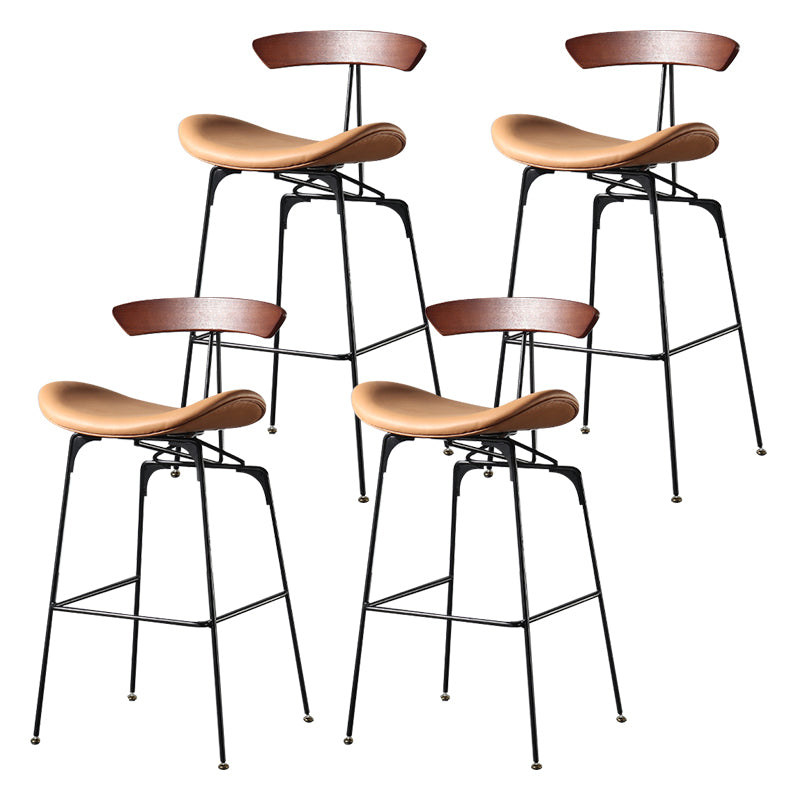 Modern Armless Backrest Counter Stool Iron Milk Tea Shop Bar Stool with Cushion and Pedal Tan 4 Piece Set Clearhalo 'Bar Furniture' 'Bar Stools' 'bar_stools' 'furn' 'furn_bar_stools' 'furniture_bar_stools' 'Kitchen & Dining Furniture' 'kitchen&dining_furn' 'kitchen' 'kitchen_furn' Furniture' 4259286