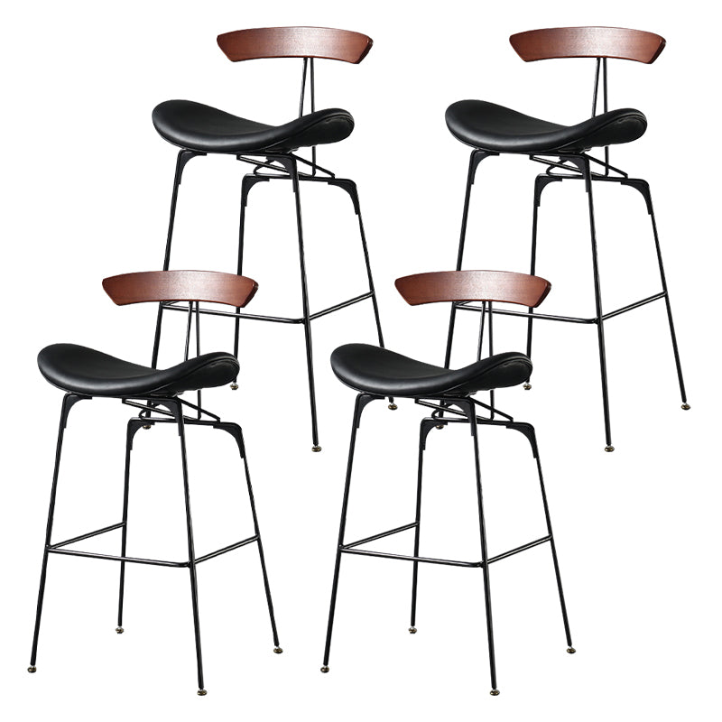 Modern Armless Backrest Counter Stool Iron Milk Tea Shop Bar Stool with Cushion and Pedal Gloss Black 4 Piece Set Clearhalo 'Bar Furniture' 'Bar Stools' 'bar_stools' 'furn' 'furn_bar_stools' 'furniture_bar_stools' 'Kitchen & Dining Furniture' 'kitchen&dining_furn' 'kitchen' 'kitchen_furn' Furniture' 4259289