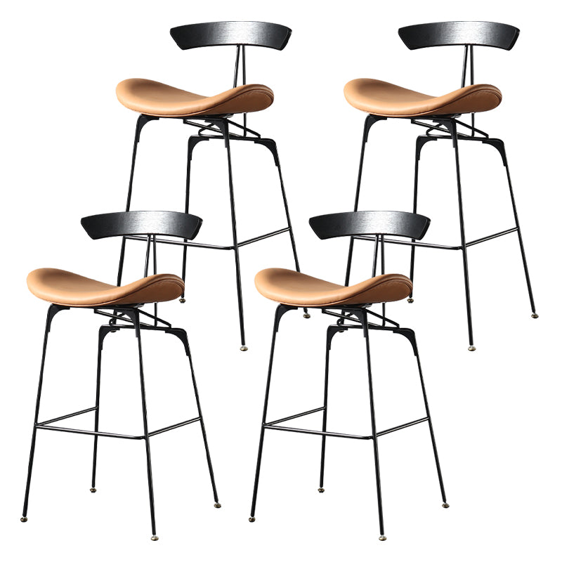 Modern Armless Backrest Counter Stool Iron Milk Tea Shop Bar Stool with Cushion and Pedal Light Brown 4 Piece Set Clearhalo 'Bar Furniture' 'Bar Stools' 'bar_stools' 'furn' 'furn_bar_stools' 'furniture_bar_stools' 'Kitchen & Dining Furniture' 'kitchen&dining_furn' 'kitchen' 'kitchen_furn' Furniture' 4259293