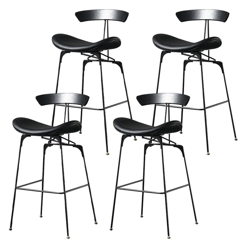 Modern Armless Backrest Counter Stool Iron Milk Tea Shop Bar Stool with Cushion and Pedal Black 4 Piece Set Clearhalo 'Bar Furniture' 'Bar Stools' 'bar_stools' 'furn' 'furn_bar_stools' 'furniture_bar_stools' 'Kitchen & Dining Furniture' 'kitchen&dining_furn' 'kitchen' 'kitchen_furn' Furniture' 4259295