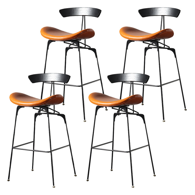 Modern Armless Backrest Counter Stool Iron Milk Tea Shop Bar Stool with Cushion and Pedal Brown 4 Piece Set Clearhalo 'Bar Furniture' 'Bar Stools' 'bar_stools' 'furn' 'furn_bar_stools' 'furniture_bar_stools' 'Kitchen & Dining Furniture' 'kitchen&dining_furn' 'kitchen' 'kitchen_furn' Furniture' 4259296