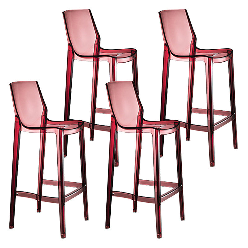 Contemporary Counter Bar Stool Armless Plastic Low Back Bar Stool with Footrest (Set of 4) Red 4 Piece Set Counter Stool(26"H) Clearhalo 'Bar Furniture' 'Bar Stools' 'bar_stools' 'furn' 'furn_bar_stools' 'furniture_bar_stools' 'Kitchen & Dining Furniture' 'kitchen&dining_furn' 'kitchen' 'kitchen_furn' Furniture' 4259306