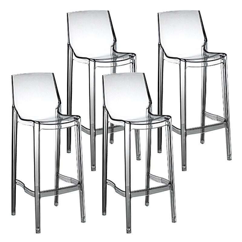 Contemporary Counter Bar Stool Armless Plastic Low Back Bar Stool with Footrest (Set of 4) Clear 4 Piece Set Bar Stool(30"H) Clearhalo 'Bar Furniture' 'Bar Stools' 'bar_stools' 'furn' 'furn_bar_stools' 'furniture_bar_stools' 'Kitchen & Dining Furniture' 'kitchen&dining_furn' 'kitchen' 'kitchen_furn' Furniture' 4259309