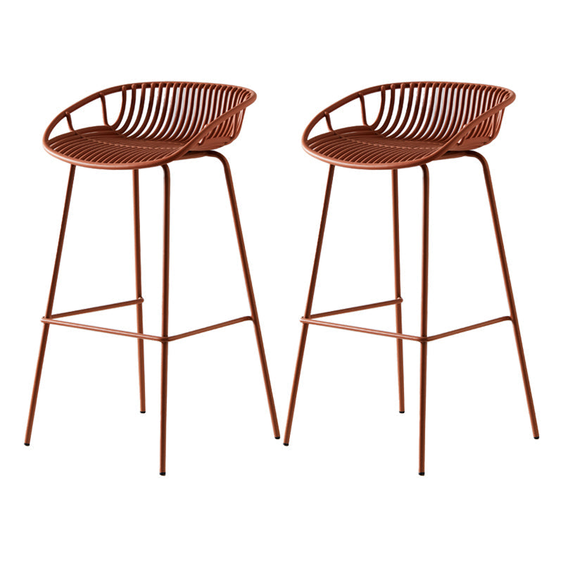 Modern Armless Backrest Counter Stool Iron Milk Tea Shop Bar Stool with Pedal Brown 2 Piece Set Clearhalo 'Bar Furniture' 'Bar Stools' 'bar_stools' 'furn' 'furn_bar_stools' 'furniture_bar_stools' 'Kitchen & Dining Furniture' 'kitchen&dining_furn' 'kitchen' 'kitchen_furn' Furniture' 4259371