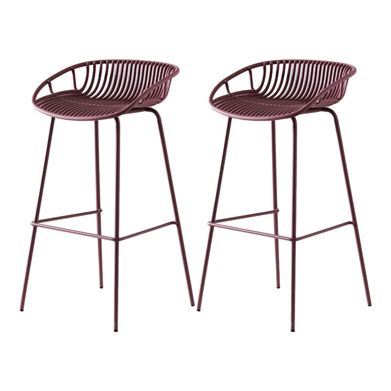 Modern Armless Backrest Counter Stool Iron Milk Tea Shop Bar Stool with Pedal Purple 2 Piece Set Clearhalo 'Bar Furniture' 'Bar Stools' 'bar_stools' 'furn' 'furn_bar_stools' 'furniture_bar_stools' 'Kitchen & Dining Furniture' 'kitchen&dining_furn' 'kitchen' 'kitchen_furn' Furniture' 4259382