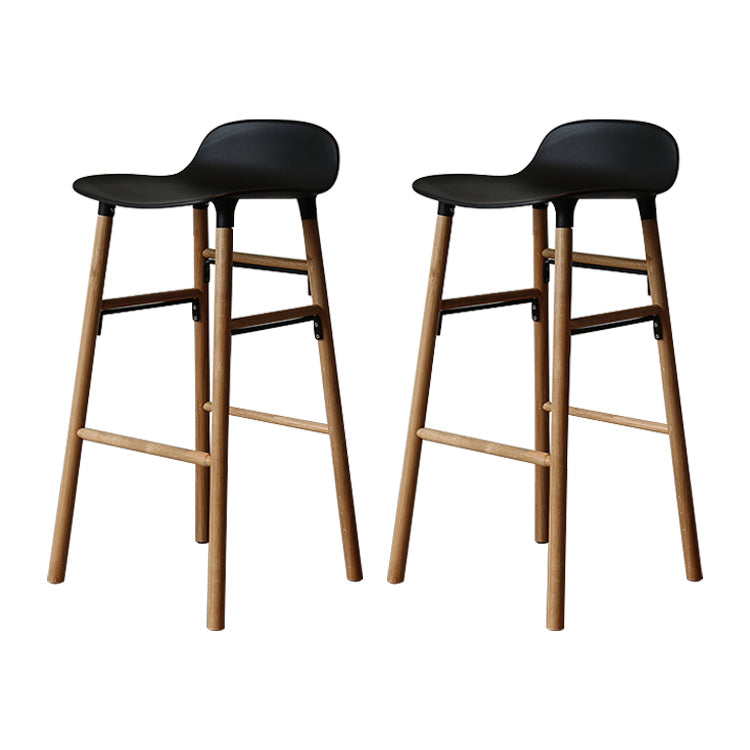 Modern Armless Backrest Counter Stool Wood Household Bar Stool with Plastic Seat Black 2 Piece Set Clearhalo 'Bar Furniture' 'Bar Stools' 'bar_stools' 'furn' 'furn_bar_stools' 'furniture_bar_stools' 'Kitchen & Dining Furniture' 'kitchen&dining_furn' 'kitchen' 'kitchen_furn' Furniture' 4259391