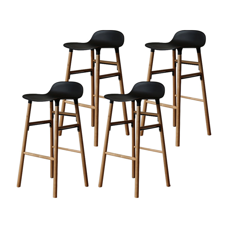 Modern Armless Backrest Counter Stool Wood Household Bar Stool with Plastic Seat Black 4 Piece Set Clearhalo 'Bar Furniture' 'Bar Stools' 'bar_stools' 'furn' 'furn_bar_stools' 'furniture_bar_stools' 'Kitchen & Dining Furniture' 'kitchen&dining_furn' 'kitchen' 'kitchen_furn' Furniture' 4259393