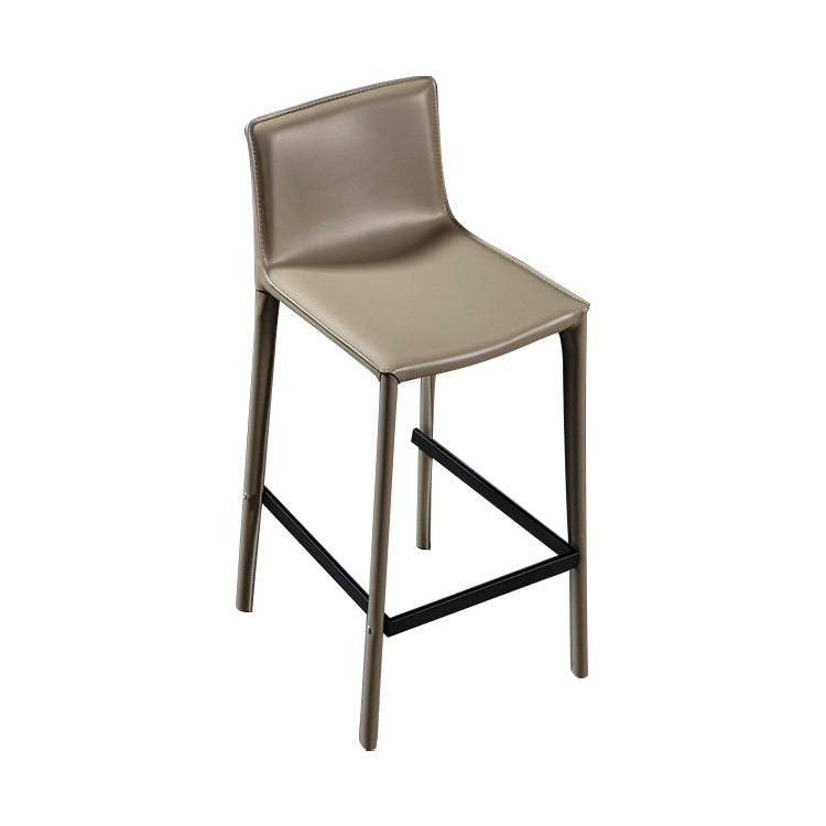 Contemporary Leather Barstool Indoor Bar Stool with Iron Legs and Low Back Beige Clearhalo 'Bar Furniture' 'Bar Stools' 'bar_stools' 'furn' 'furn_bar_stools' 'furniture_bar_stools' 'Kitchen & Dining Furniture' 'kitchen&dining_furn' 'kitchen' 'kitchen_furn' Furniture' 4259427