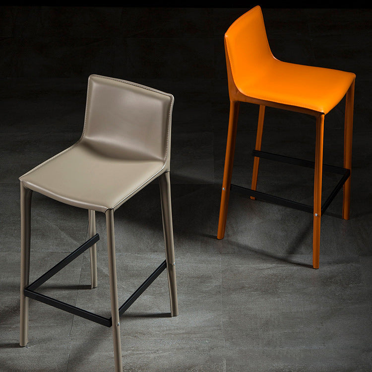 Contemporary Leather Barstool Indoor Bar Stool with Iron Legs and Low Back Clearhalo 'Bar Furniture' 'Bar Stools' 'bar_stools' 'furn' 'furn_bar_stools' 'furniture_bar_stools' 'Kitchen & Dining Furniture' 'kitchen&dining_furn' 'kitchen' 'kitchen_furn' Furniture' 4259428