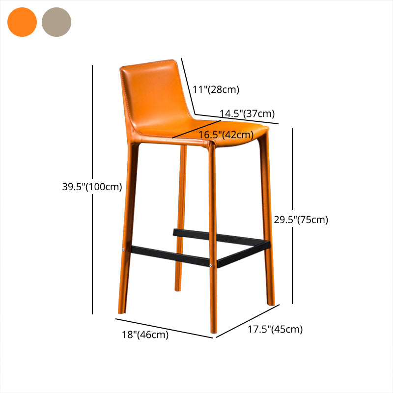 Contemporary Leather Barstool Indoor Bar Stool with Iron Legs and Low Back Clearhalo 'Bar Furniture' 'Bar Stools' 'bar_stools' 'furn' 'furn_bar_stools' 'furniture_bar_stools' 'Kitchen & Dining Furniture' 'kitchen&dining_furn' 'kitchen' 'kitchen_furn' Furniture' 4259434