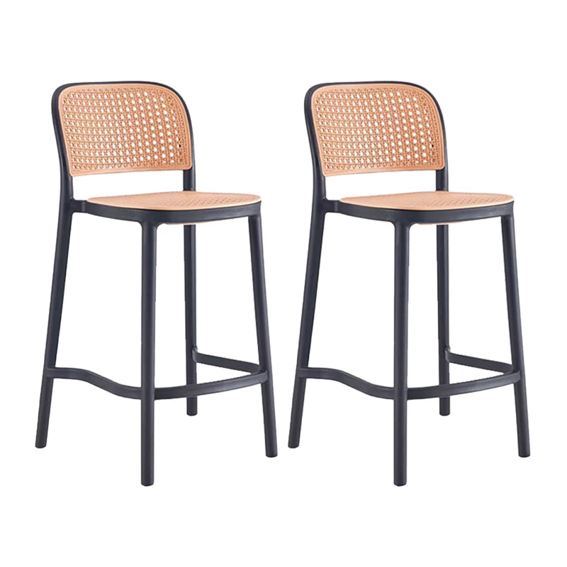 Contemporary Bar Stool Armless Plastic Low Back Counter Chair with Footrest Black 2 Piece Set Counter Stool(26"H) Clearhalo 'Bar Furniture' 'Bar Stools' 'bar_stools' 'furn' 'furn_bar_stools' 'furniture_bar_stools' 'Kitchen & Dining Furniture' 'kitchen&dining_furn' 'kitchen' 'kitchen_furn' Furniture' 4259446