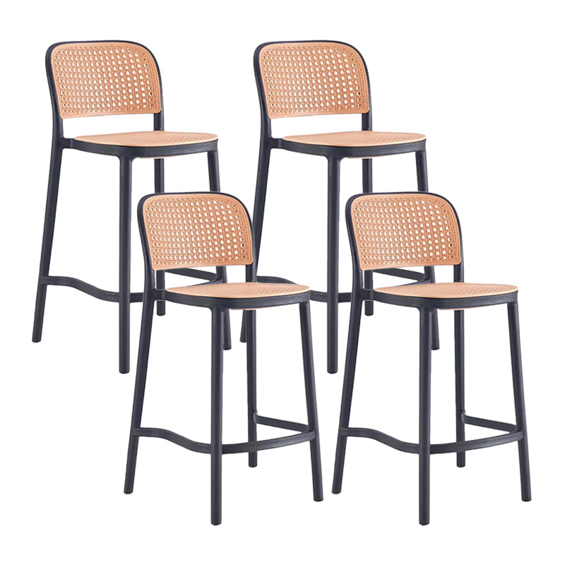 Contemporary Bar Stool Armless Plastic Low Back Counter Chair with Footrest Black 4 Piece Set Counter Stool(26"H) Clearhalo 'Bar Furniture' 'Bar Stools' 'bar_stools' 'furn' 'furn_bar_stools' 'furniture_bar_stools' 'Kitchen & Dining Furniture' 'kitchen&dining_furn' 'kitchen' 'kitchen_furn' Furniture' 4259449