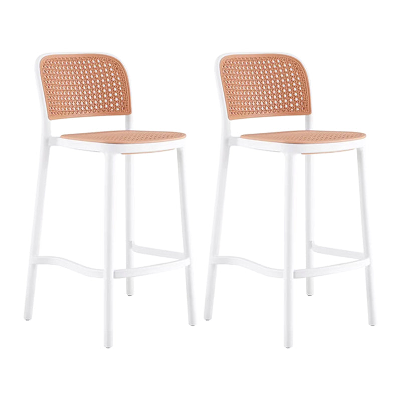 Contemporary Bar Stool Armless Plastic Low Back Counter Chair with Footrest White 2 Piece Set Counter Stool(26"H) Clearhalo 'Bar Furniture' 'Bar Stools' 'bar_stools' 'furn' 'furn_bar_stools' 'furniture_bar_stools' 'Kitchen & Dining Furniture' 'kitchen&dining_furn' 'kitchen' 'kitchen_furn' Furniture' 4259452