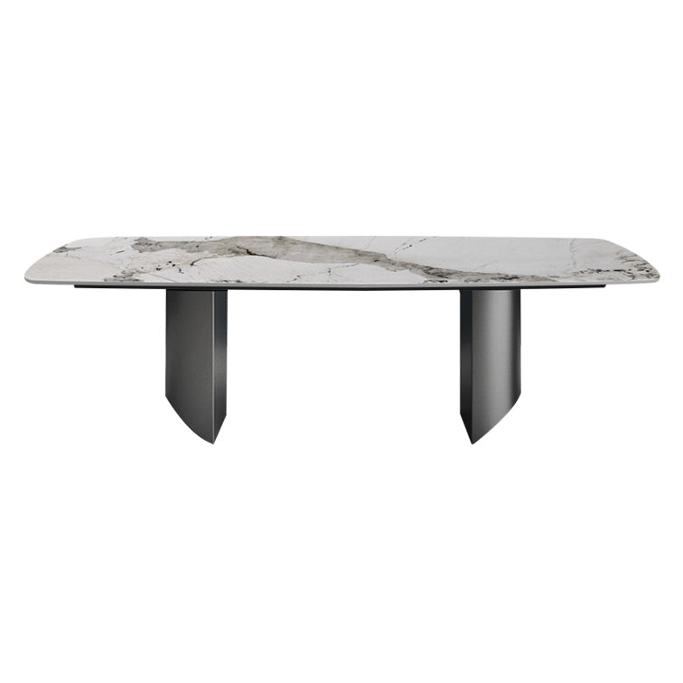 Sintered Stone Top Dining Table for restaurant Rectangle Table with Double Pedestal Without Chairs Clearhalo ' dining_table' 'Dining Tables & Seating' 'Dining Tables' 'furn' 'furn_dining_table' 'Furniture' 'furniture_dining_table' 'Kitchen & Dining Furniture' 'kitchen&dining_furn' 'kitchen' 'kitchen_dining_table' 4260185
