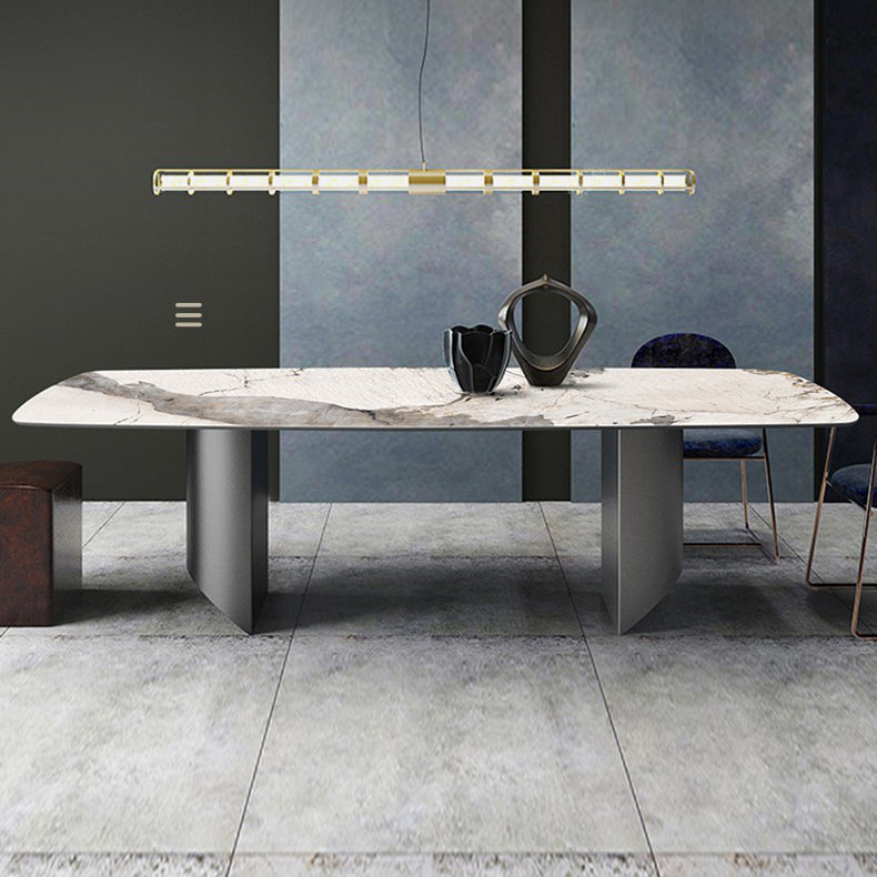 Sintered Stone Top Dining Table for restaurant Rectangle Table with Double Pedestal Clearhalo ' dining_table' 'Dining Tables & Seating' 'Dining Tables' 'furn' 'furn_dining_table' 'Furniture' 'furniture_dining_table' 'Kitchen & Dining Furniture' 'kitchen&dining_furn' 'kitchen' 'kitchen_dining_table' 4260188