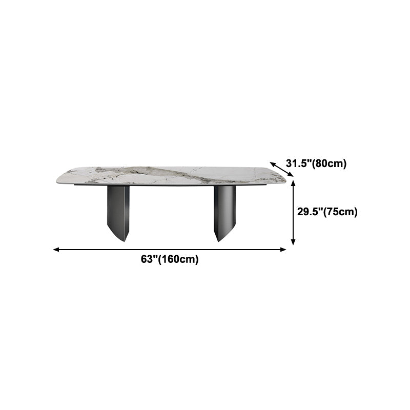 Sintered Stone Top Dining Table for restaurant Rectangle Table with Double Pedestal Clearhalo ' dining_table' 'Dining Tables & Seating' 'Dining Tables' 'furn' 'furn_dining_table' 'Furniture' 'furniture_dining_table' 'Kitchen & Dining Furniture' 'kitchen&dining_furn' 'kitchen' 'kitchen_dining_table' 4260190