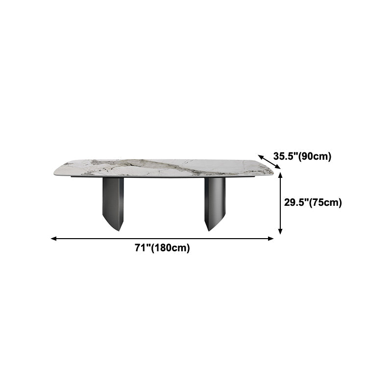 Sintered Stone Top Dining Table for restaurant Rectangle Table with Double Pedestal Clearhalo ' dining_table' 'Dining Tables & Seating' 'Dining Tables' 'furn' 'furn_dining_table' 'Furniture' 'furniture_dining_table' 'Kitchen & Dining Furniture' 'kitchen&dining_furn' 'kitchen' 'kitchen_dining_table' 4260191
