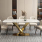 Rectangle Traditional Luxury Dining Table White Sintered Stone Table with Metal Pedestal Base Clearhalo ' dining_table' 'Dining Tables & Seating' 'Dining Tables' 'furn' 'furn_dining_table' 'Furniture' 'furniture_dining_table' 'Kitchen & Dining Furniture' 'kitchen&dining_furn' 'kitchen' 'kitchen_dining_table' 4260194