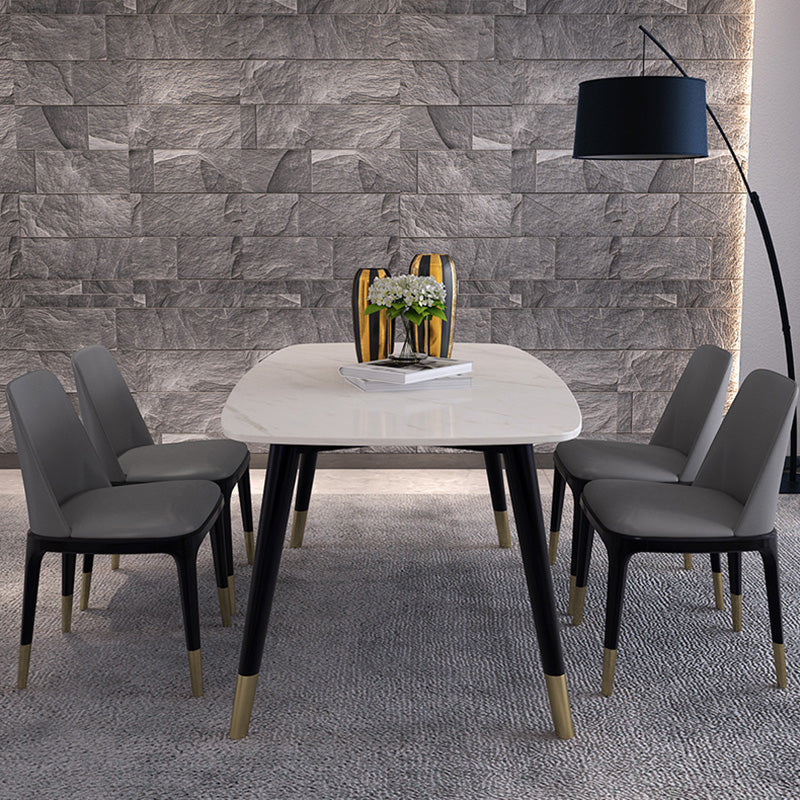 Sintered Stone White Tone Table Glam 4 Legs Table for Dining Room Clearhalo ' dining_table' 'Dining Tables & Seating' 'Dining Tables' 'furn' 'furn_dining_table' 'Furniture' 'furniture_dining_table' 'Kitchen & Dining Furniture' 'kitchen&dining_furn' 'kitchen' 'kitchen_dining_table' 4260206