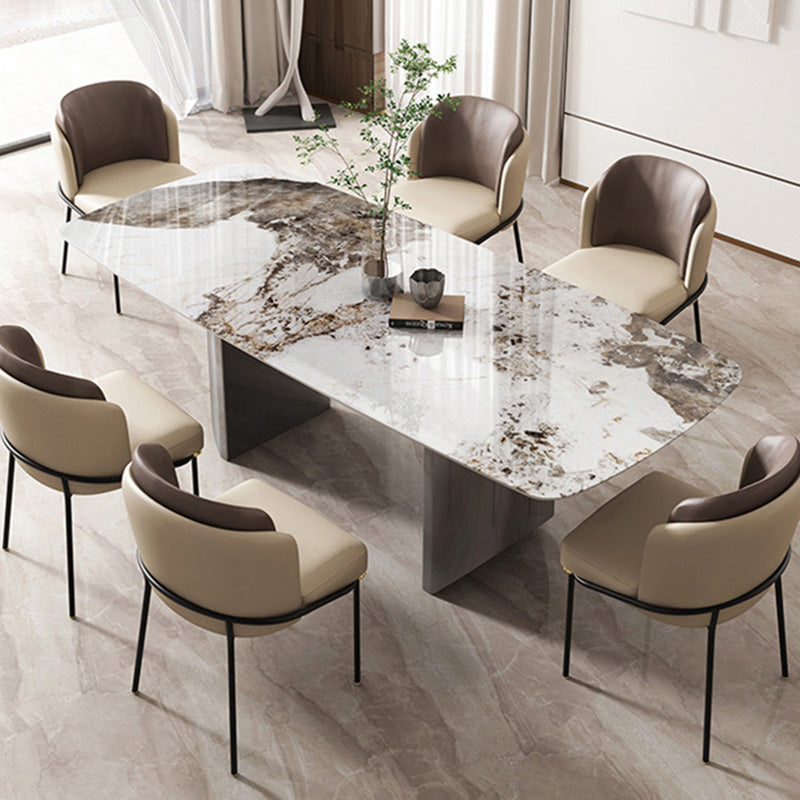 Luxury Sintered Stone Top Table Rectangle Table with Grey Double Pedestal Clearhalo ' dining_table' 'Dining Tables & Seating' 'Dining Tables' 'furn' 'furn_dining_table' 'Furniture' 'furniture_dining_table' 'Kitchen & Dining Furniture' 'kitchen&dining_furn' 'kitchen' 'kitchen_dining_table' 4260215