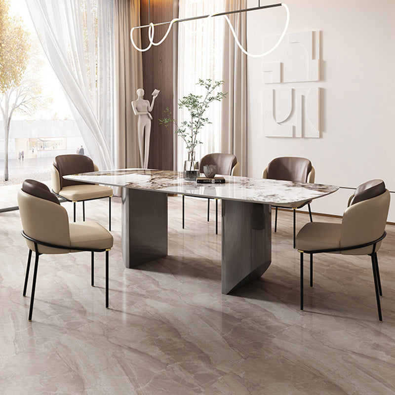 Luxury Sintered Stone Top Table Rectangle Table with Grey Double Pedestal Clearhalo ' dining_table' 'Dining Tables & Seating' 'Dining Tables' 'furn' 'furn_dining_table' 'Furniture' 'furniture_dining_table' 'Kitchen & Dining Furniture' 'kitchen&dining_furn' 'kitchen' 'kitchen_dining_table' 4260216