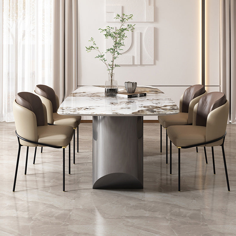 Luxury Sintered Stone Top Table Rectangle Table with Grey Double Pedestal Clearhalo ' dining_table' 'Dining Tables & Seating' 'Dining Tables' 'furn' 'furn_dining_table' 'Furniture' 'furniture_dining_table' 'Kitchen & Dining Furniture' 'kitchen&dining_furn' 'kitchen' 'kitchen_dining_table' 4260218