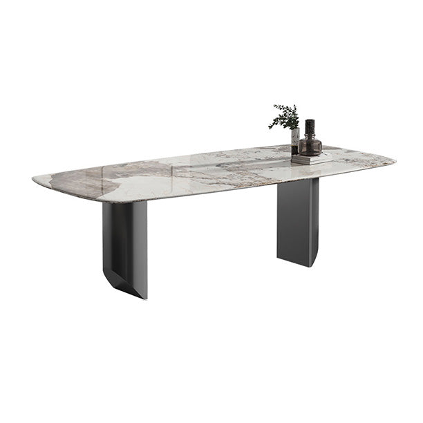 Luxury Sintered Stone Top Table Rectangle Table with Grey Double Pedestal Without Chairs Clearhalo ' dining_table' 'Dining Tables & Seating' 'Dining Tables' 'furn' 'furn_dining_table' 'Furniture' 'furniture_dining_table' 'Kitchen & Dining Furniture' 'kitchen&dining_furn' 'kitchen' 'kitchen_dining_table' 4260219