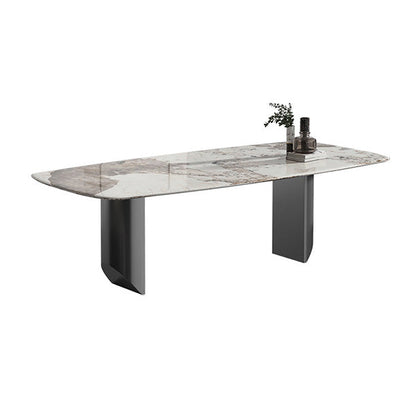 Luxury Sintered Stone Top Table Rectangle Table with Grey Double Pedestal Without Chairs Clearhalo ' dining_table' 'Dining Tables & Seating' 'Dining Tables' 'furn' 'furn_dining_table' 'Furniture' 'furniture_dining_table' 'Kitchen & Dining Furniture' 'kitchen&dining_furn' 'kitchen' 'kitchen_dining_table' 4260219