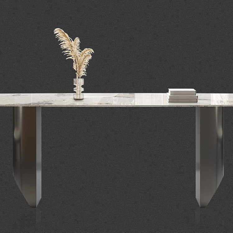 Luxury Sintered Stone Top Table Rectangle Table with Grey Double Pedestal Clearhalo ' dining_table' 'Dining Tables & Seating' 'Dining Tables' 'furn' 'furn_dining_table' 'Furniture' 'furniture_dining_table' 'Kitchen & Dining Furniture' 'kitchen&dining_furn' 'kitchen' 'kitchen_dining_table' 4260222