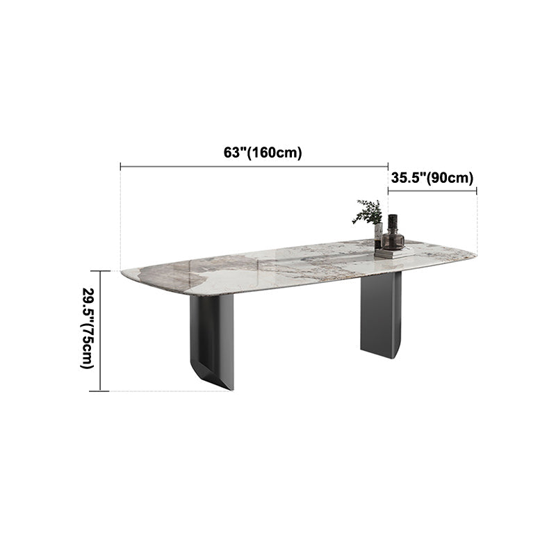 Luxury Sintered Stone Top Table Rectangle Table with Grey Double Pedestal Clearhalo ' dining_table' 'Dining Tables & Seating' 'Dining Tables' 'furn' 'furn_dining_table' 'Furniture' 'furniture_dining_table' 'Kitchen & Dining Furniture' 'kitchen&dining_furn' 'kitchen' 'kitchen_dining_table' 4260225