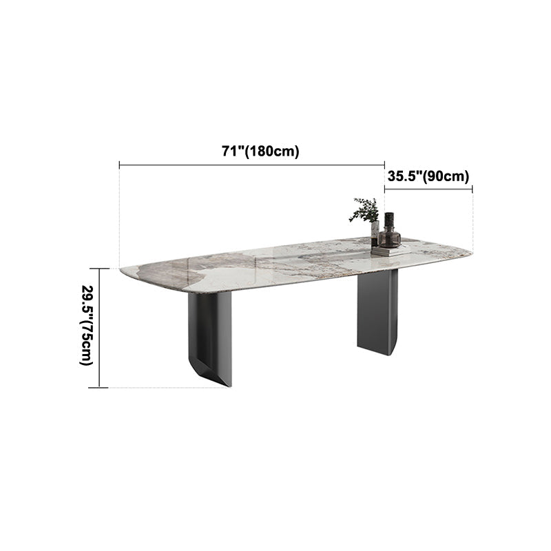 Luxury Sintered Stone Top Table Rectangle Table with Grey Double Pedestal Clearhalo ' dining_table' 'Dining Tables & Seating' 'Dining Tables' 'furn' 'furn_dining_table' 'Furniture' 'furniture_dining_table' 'Kitchen & Dining Furniture' 'kitchen&dining_furn' 'kitchen' 'kitchen_dining_table' 4260226