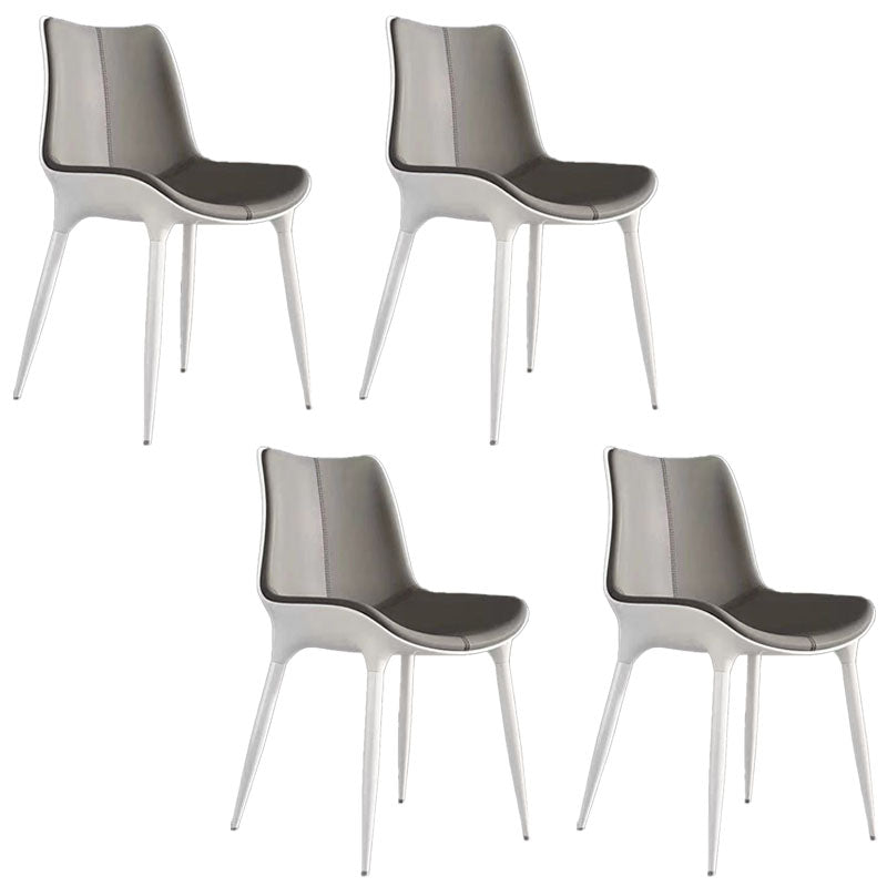 Contemporary Metal Dining Arm Chair Leather Dining Chairs for Home Use Light Gray 4 Piece Set Clearhalo ' kitchen&dining_furn' 'Dining Chairs' 'Dining Tables & Seating' 'dining_chair' 'furn' 'furn_dining_chair' 'Furniture' 'furniture_dining_chair' 'Kitchen & Dining Furniture' 'kitchen' 4260229
