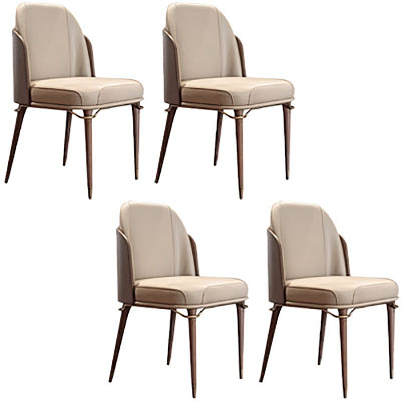 Minimalist Style Leather Dining Chairs Upholstered Armless Solid Back Chair (Set of 4) Tan Clearhalo ' kitchen&dining_furn' 'Dining Chairs' 'Dining Tables & Seating' 'dining_chair' 'furn' 'furn_dining_chair' 'Furniture' 'furniture_dining_chair' 'Kitchen & Dining Furniture' 'kitchen' 4260307
