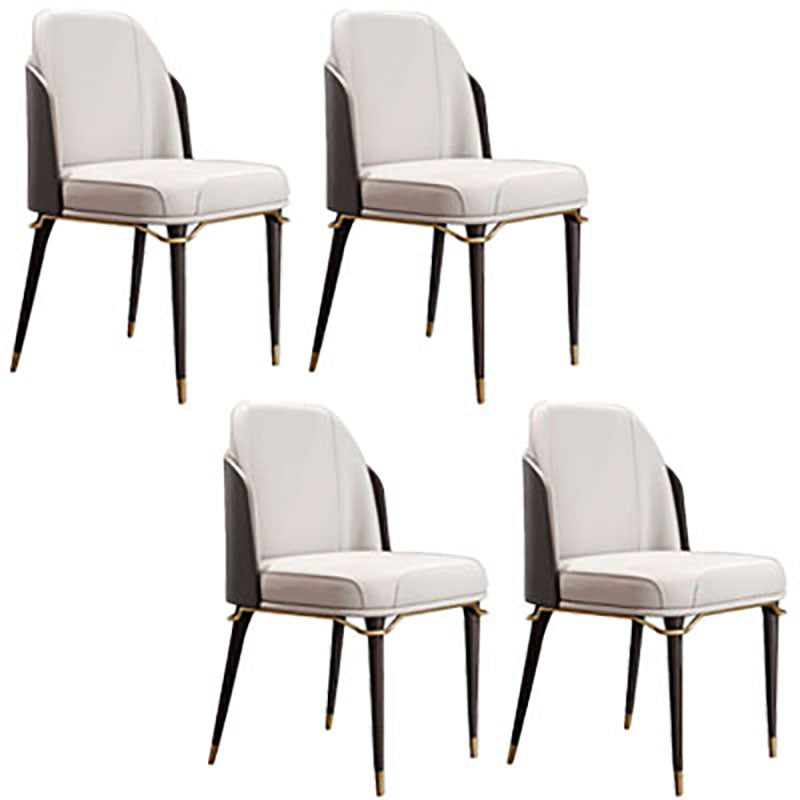 Minimalist Style Leather Dining Chairs Upholstered Armless Solid Back Chair (Set of 4) Coffee-White Clearhalo ' kitchen&dining_furn' 'Dining Chairs' 'Dining Tables & Seating' 'dining_chair' 'furn' 'furn_dining_chair' 'Furniture' 'furniture_dining_chair' 'Kitchen & Dining Furniture' 'kitchen' 4260308