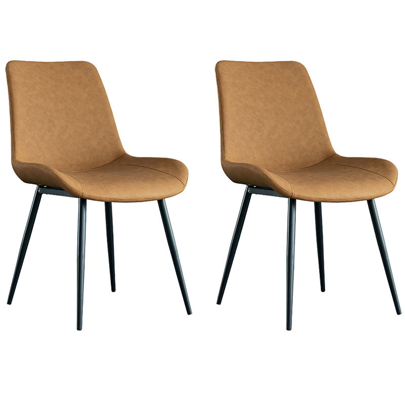 Industrial Style Leather Dining Chairs Solid Back Arm Dining Chairs for Kitchen (Set of 2) Orange Clearhalo ' kitchen&dining_furn' 'Dining Chairs' 'Dining Tables & Seating' 'dining_chair' 'furn' 'furn_dining_chair' 'Furniture' 'furniture_dining_chair' 'Kitchen & Dining Furniture' 'kitchen' 4260317