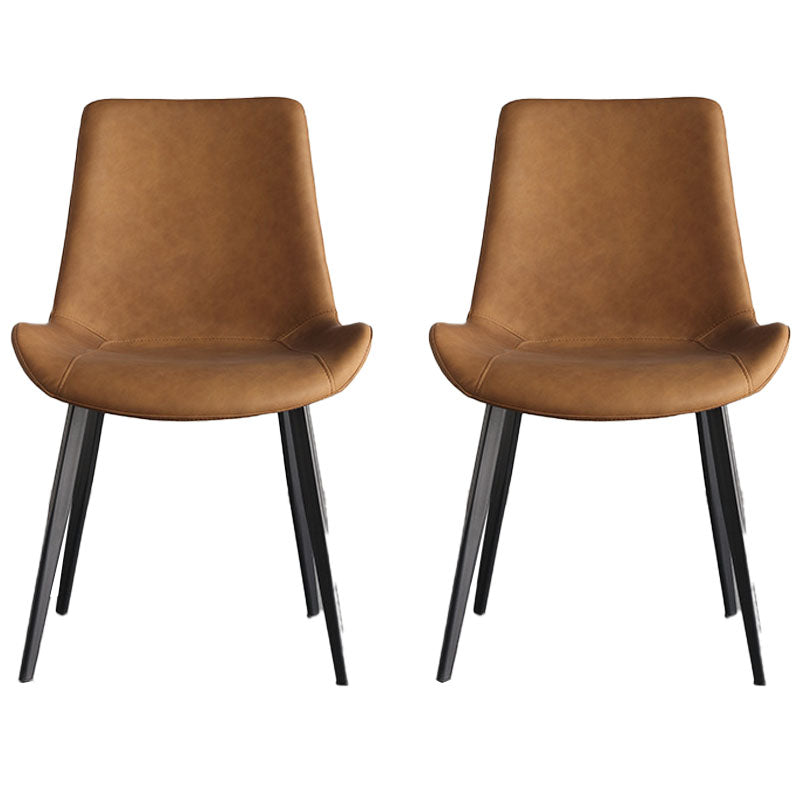 Industrial Style Leather Dining Side Chairs Solid Back Chair for Kitchen(Set of 2) Orange Clearhalo ' kitchen&dining_furn' 'Dining Chairs' 'Dining Tables & Seating' 'dining_chair' 'furn' 'furn_dining_chair' 'Furniture' 'furniture_dining_chair' 'Kitchen & Dining Furniture' 'kitchen' 4260332