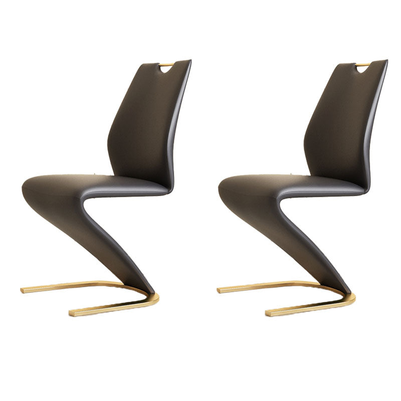 Scandinavian Style Faux Leather Dining Chairs Solid Back Chair for Kitchen (Set of 2) Black Brass Gold Clearhalo ' kitchen&dining_furn' 'Dining Chairs' 'Dining Tables & Seating' 'dining_chair' 'furn' 'furn_dining_chair' 'Furniture' 'furniture_dining_chair' 'Kitchen & Dining Furniture' 'kitchen' 4260434