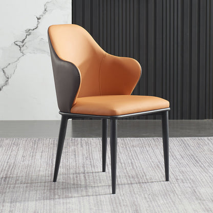 Minimalist Style Leather Dining Chair Solid Back Arm Upholstered Single Chair Orange Clearhalo ' kitchen&dining_furn' 'Dining Chairs' 'Dining Tables & Seating' 'dining_chair' 'furn' 'furn_dining_chair' 'Furniture' 'furniture_dining_chair' 'Kitchen & Dining Furniture' 'kitchen' 4260448