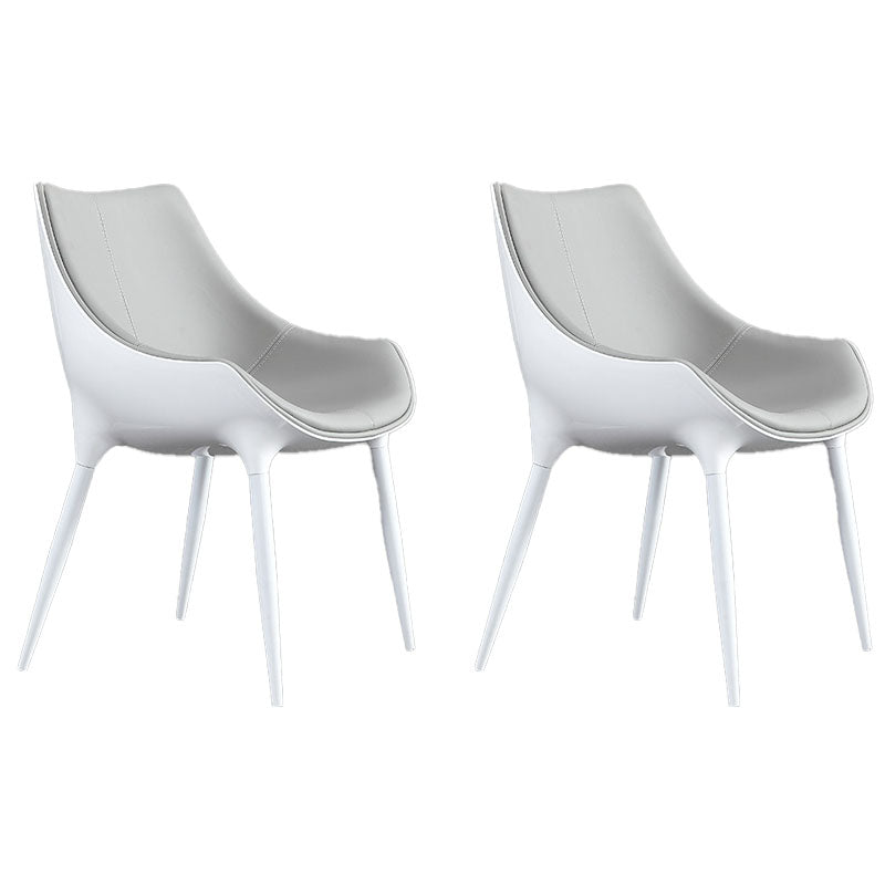 Contemporary Style Leather Dining Chairs Solid Back Arm Side Chairs (Set of 2) Light Gray Clearhalo ' kitchen&dining_furn' 'Dining Chairs' 'Dining Tables & Seating' 'dining_chair' 'furn' 'furn_dining_chair' 'Furniture' 'furniture_dining_chair' 'Kitchen & Dining Furniture' 'kitchen' 4260512