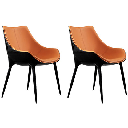 Contemporary Style Leather Dining Chairs Solid Back Arm Side Chairs (Set of 2) Orange Clearhalo ' kitchen&dining_furn' 'Dining Chairs' 'Dining Tables & Seating' 'dining_chair' 'furn' 'furn_dining_chair' 'Furniture' 'furniture_dining_chair' 'Kitchen & Dining Furniture' 'kitchen' 4260513