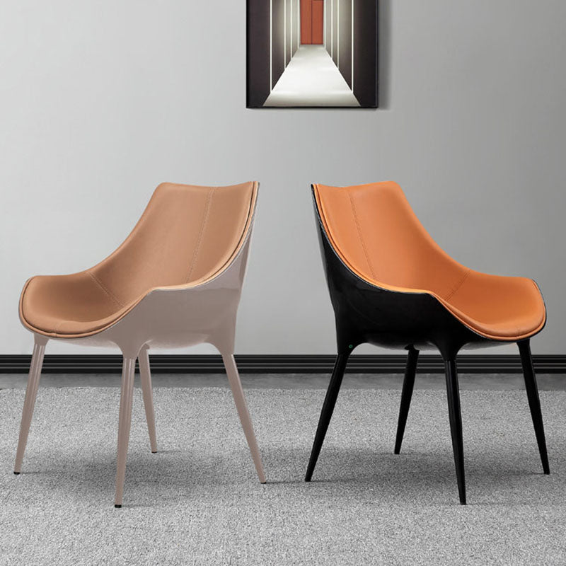 Contemporary Style Leather Dining Chairs Solid Back Arm Side Chairs (Set of 2) Clearhalo ' kitchen&dining_furn' 'Dining Chairs' 'Dining Tables & Seating' 'dining_chair' 'furn' 'furn_dining_chair' 'Furniture' 'furniture_dining_chair' 'Kitchen & Dining Furniture' 'kitchen' 4260515