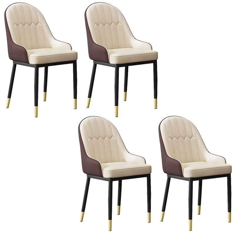 Scandinavian Style Upholstered Arm Chairs Solid Back Dining Side Chairs for Kitchen Beige-Coffee 4 Piece Set Clearhalo ' kitchen&dining_furn' 'Dining Chairs' 'Dining Tables & Seating' 'dining_chair' 'furn' 'furn_dining_chair' 'Furniture' 'furniture_dining_chair' 'Kitchen & Dining Furniture' 'kitchen' 4260569