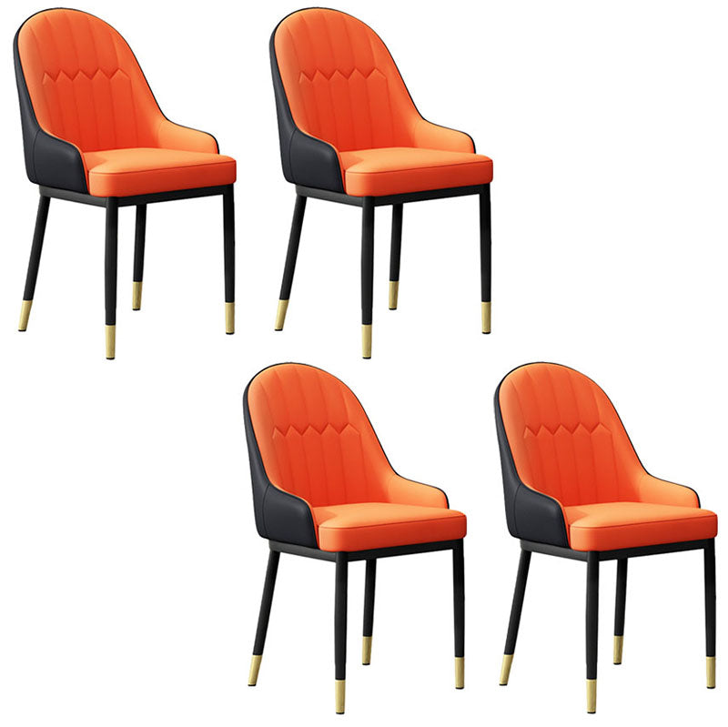 Scandinavian Style Upholstered Arm Chairs Solid Back Dining Side Chairs for Kitchen Orange Black 4 Piece Set Clearhalo ' kitchen&dining_furn' 'Dining Chairs' 'Dining Tables & Seating' 'dining_chair' 'furn' 'furn_dining_chair' 'Furniture' 'furniture_dining_chair' 'Kitchen & Dining Furniture' 'kitchen' 4260575