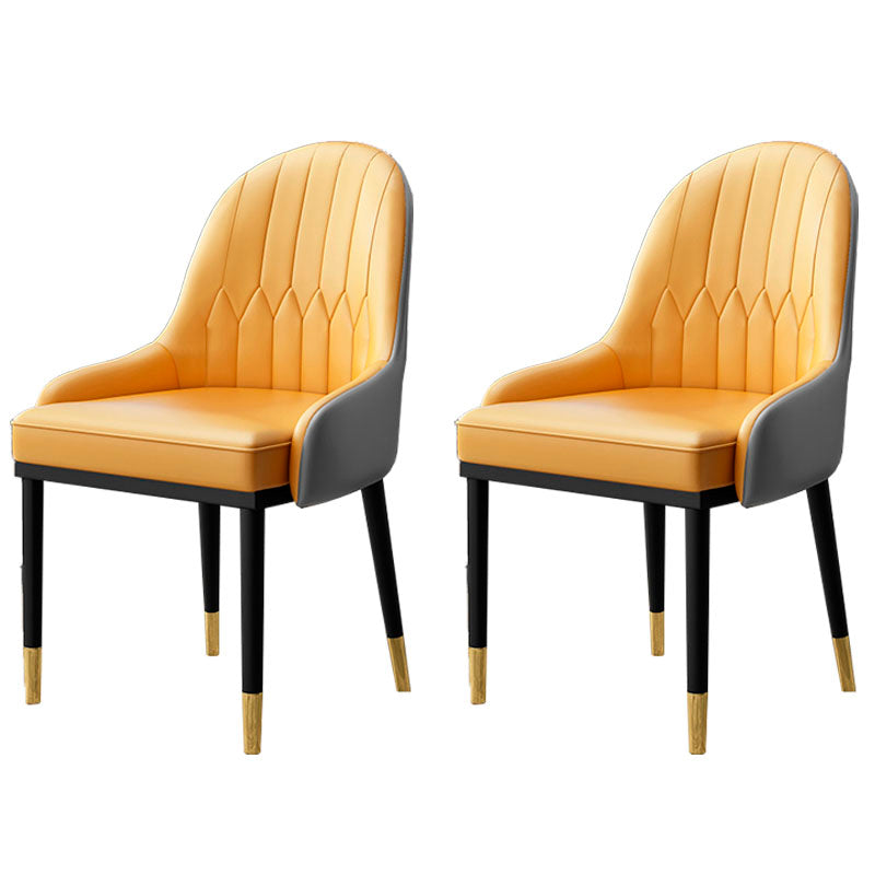 Scandinavian Style Upholstered Arm Side Chairs Solid Back Dining Chairs (Set of 2) Yellow Clearhalo ' kitchen&dining_furn' 'Dining Chairs' 'Dining Tables & Seating' 'dining_chair' 'furn' 'furn_dining_chair' 'Furniture' 'furniture_dining_chair' 'Kitchen & Dining Furniture' 'kitchen' 4260605