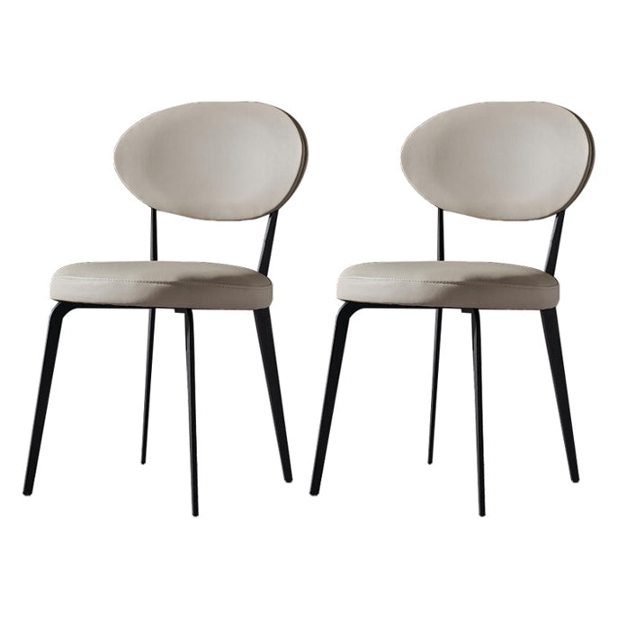 Contemporary Restaurant Leather Side Chair Open Back Dining Chair with Black Legs Beige 2 Piece Set Clearhalo ' kitchen&dining_furn' 'Dining Chairs' 'Dining Tables & Seating' 'dining_chair' 'furn' 'furn_dining_chair' 'Furniture' 'furniture_dining_chair' 'Kitchen & Dining Furniture' 'kitchen' 4260830