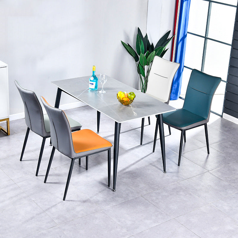 Leather Upholstered Dining Chairs Solid Back Side Chairs with Metal Legs Clearhalo ' kitchen&dining_furn' 'Dining Chairs' 'Dining Tables & Seating' 'dining_chair' 'furn' 'furn_dining_chair' 'Furniture' 'furniture_dining_chair' 'Kitchen & Dining Furniture' 'kitchen' 4260847