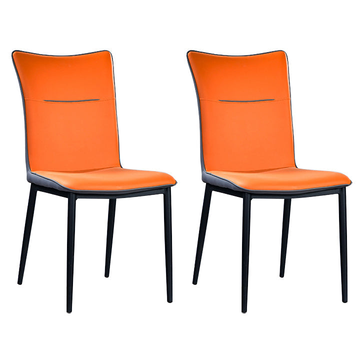 Leather Upholstered Dining Chairs Solid Back Side Chairs with Metal Legs Orange 2 Piece Set Clearhalo ' kitchen&dining_furn' 'Dining Chairs' 'Dining Tables & Seating' 'dining_chair' 'furn' 'furn_dining_chair' 'Furniture' 'furniture_dining_chair' 'Kitchen & Dining Furniture' 'kitchen' 4260848