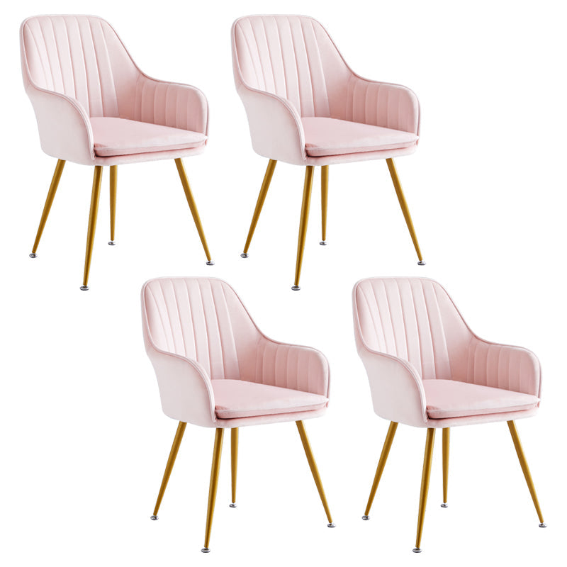 Scandinavian Bedroom Solid Back Arm Chair Velvet Matte Finish Dining Chair Pink 4 Piece Set Brass Gold Clearhalo ' kitchen&dining_furn' 'Dining Chairs' 'Dining Tables & Seating' 'dining_chair' 'furn' 'furn_dining_chair' 'Furniture' 'furniture_dining_chair' 'Kitchen & Dining Furniture' 'kitchen' 4260952
